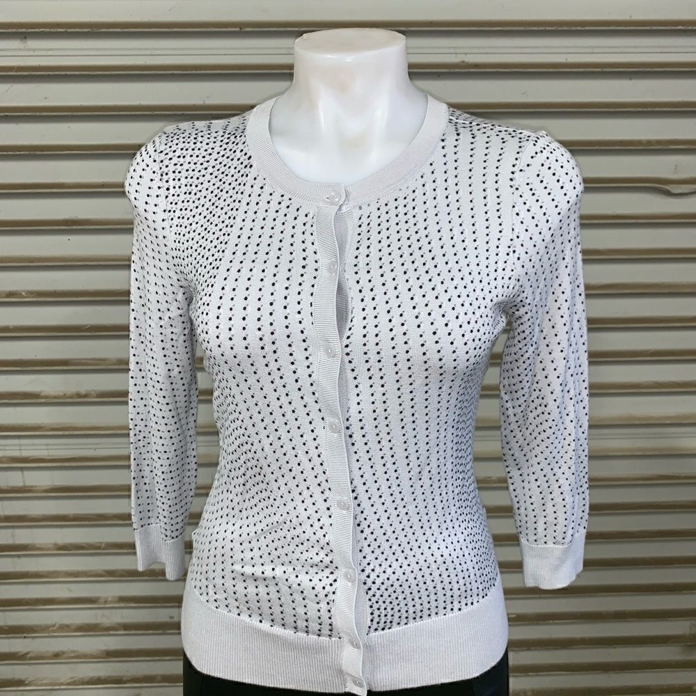 Halogen button up cardigan gray with black dots